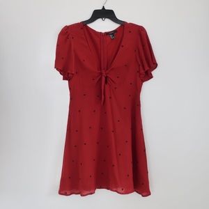 Red Heart Pattern Short Sleeved Dress
